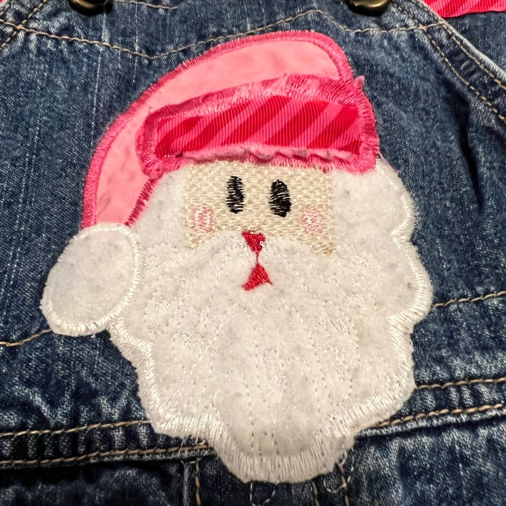 Adorable 12mo Hand Embellished Santa Jean Overalls - Picture 5 of 6